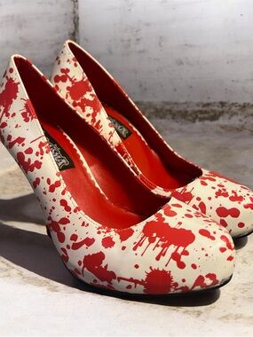 Funtasma White Pumps with Red Paint-Splatter Print
